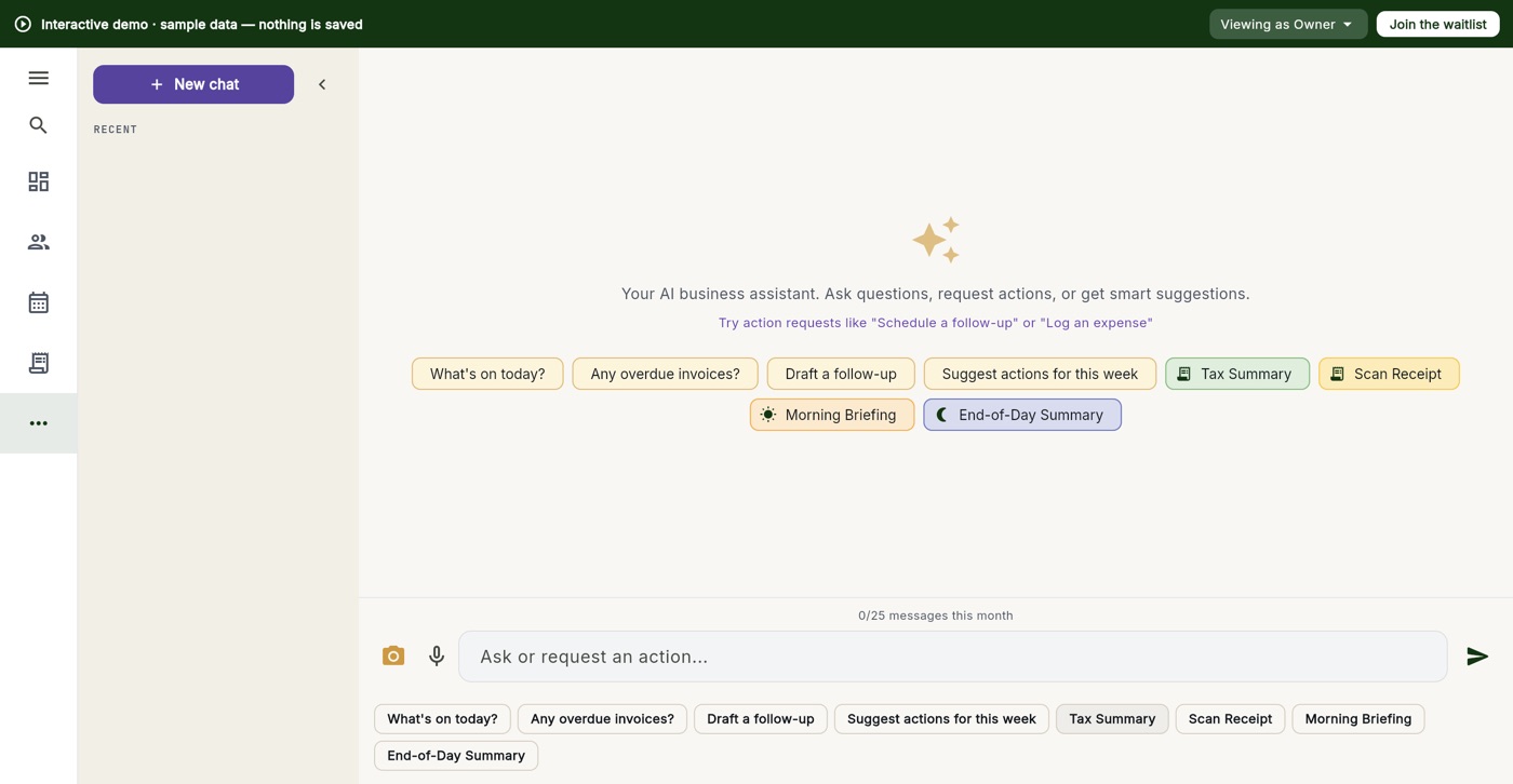 AI business assistant with suggested questions and actions
